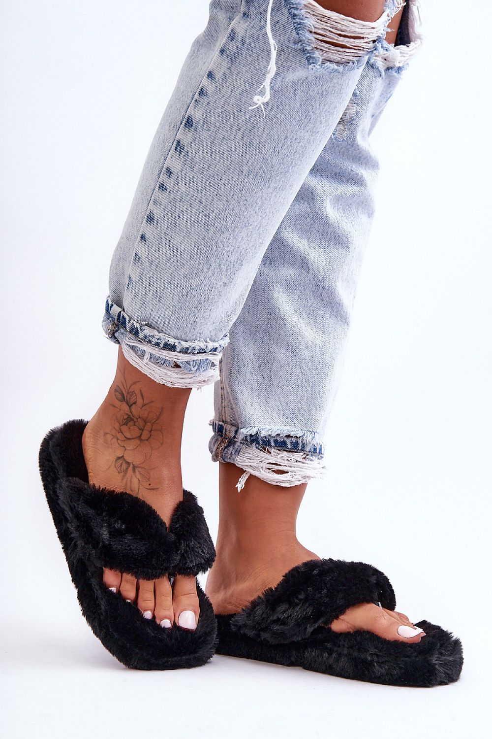 Fluffy teenslippers zwart