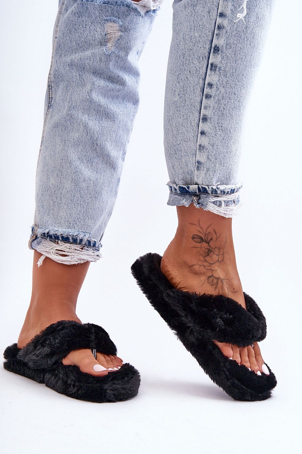 Fluffy teenslippers zwart